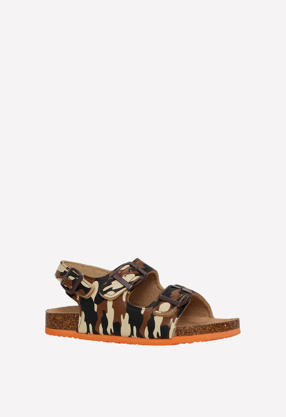 Camo Cork Sole Buckle Sandal Brown