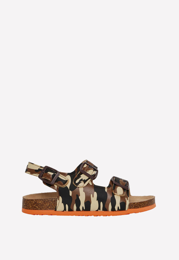 Camo Cork Sole Buckle Sandal Brown
