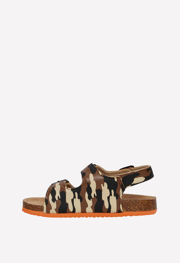 Camo Cork Sole Buckle Sandal Brown