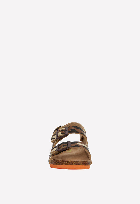 Camo Cork Sole Buckle Sandal Brown