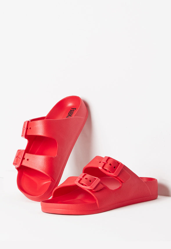 Rubber Buckle Slide Sandal Red