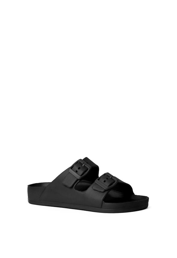 Rubber Buckle Slide Sandal Black