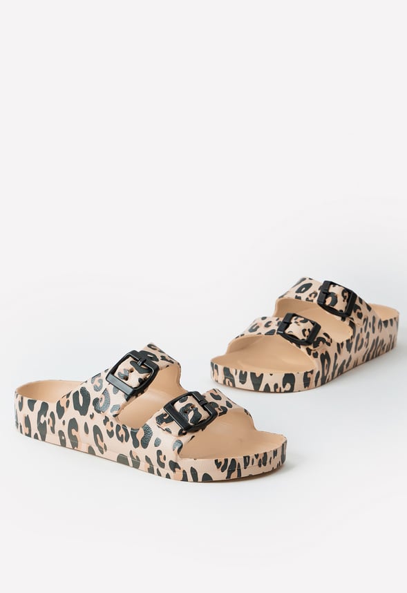 Leopard Rubber Buckle Slide Sandal Leopard