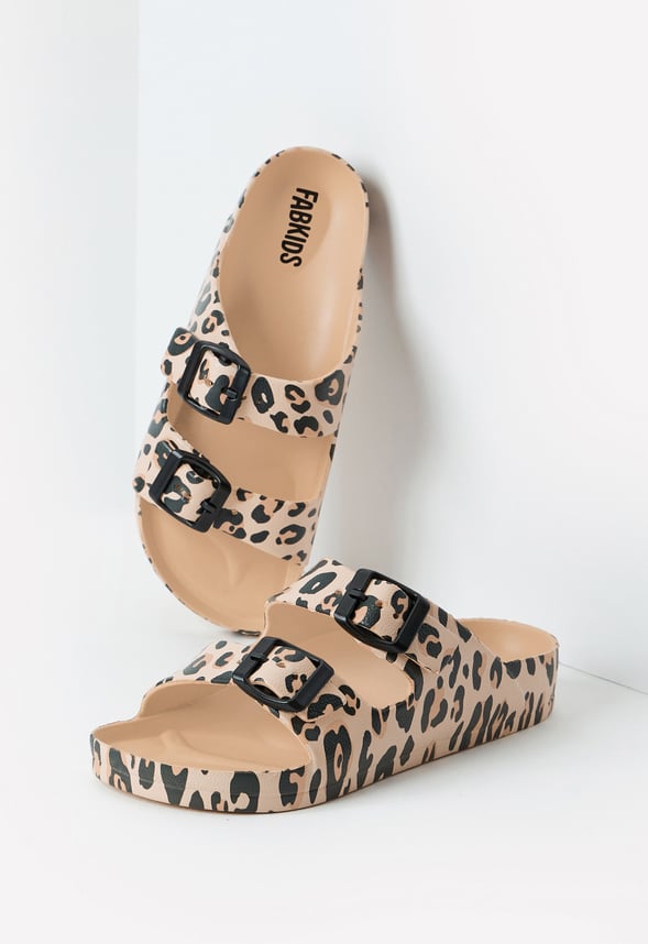 Leopard Rubber Buckle Slide Sandal Leopard