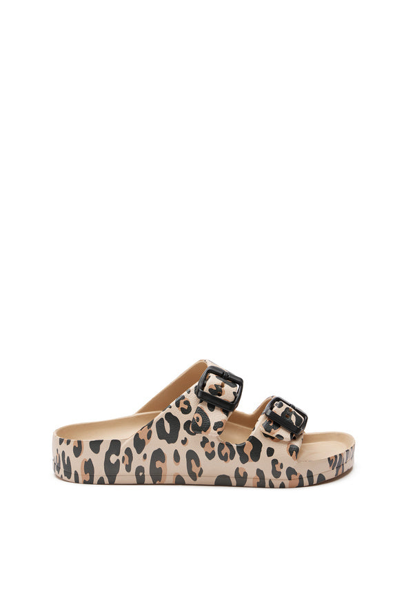 Leopard Rubber Buckle Slide Sandal Leopard