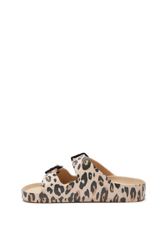 Leopard Rubber Buckle Slide Sandal Leopard