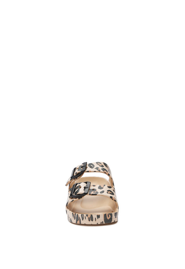 Leopard Rubber Buckle Slide Sandal Leopard