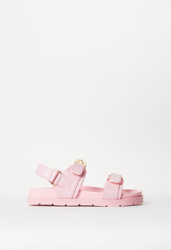 Platform Faux Leather Buckle Sandal Pink