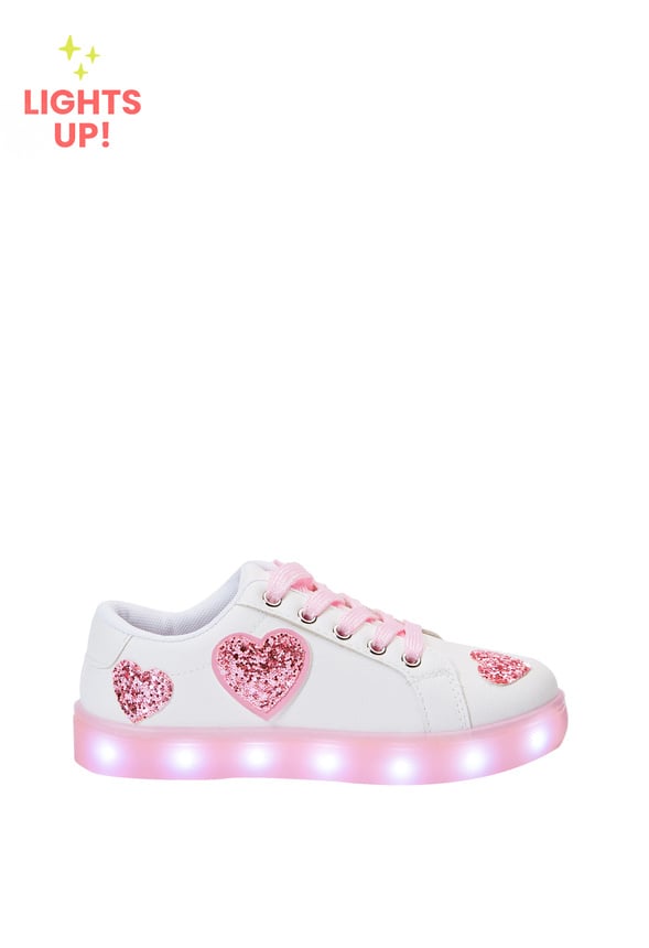 Glitter Hearts Light Up Sneaker White