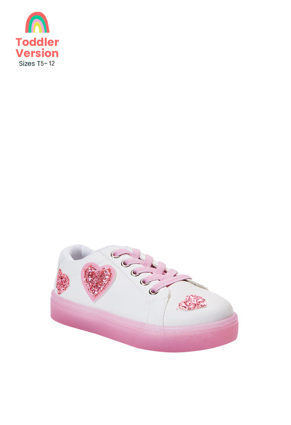 Glitter Hearts Light Up Sneaker White