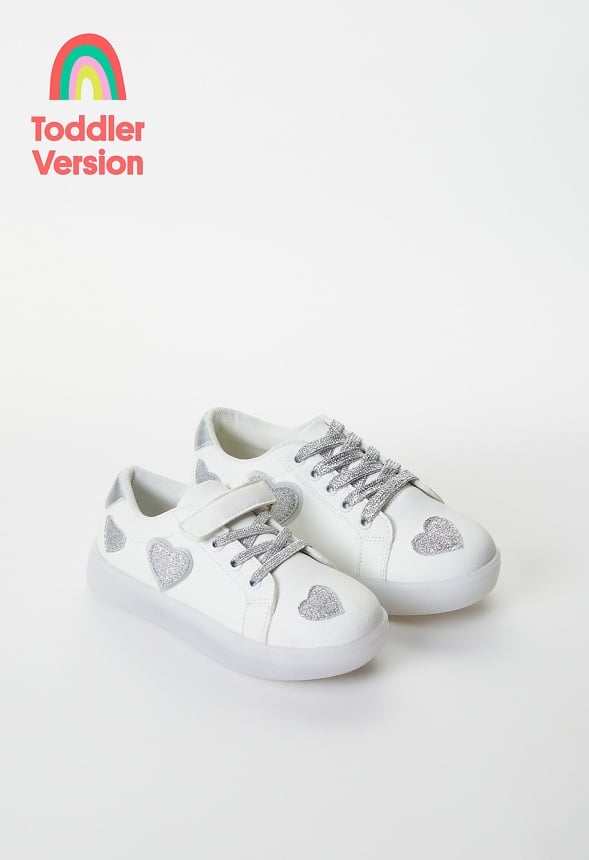 Glitter Hearts Light Up Sneaker White