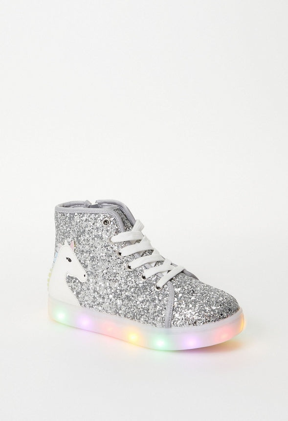 3D Unicorn High Top Light Up Sneaker Silver