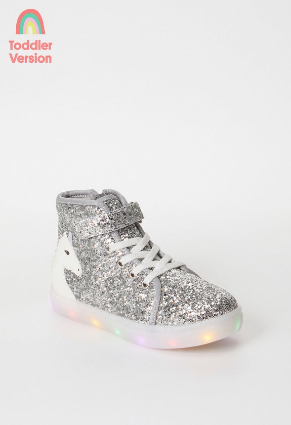 3D Unicorn High Top Light Up Sneaker Silver