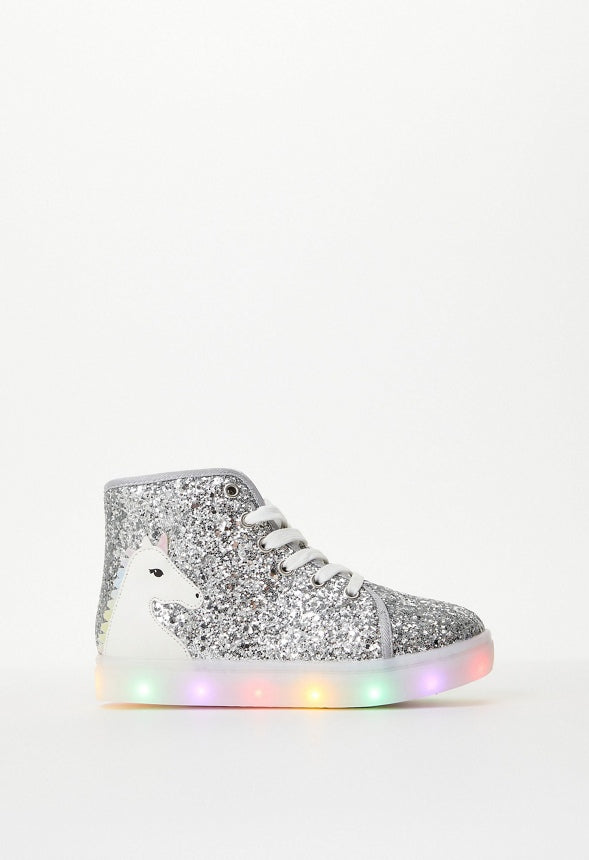 3D Unicorn High Top Light Up Sneaker Silver