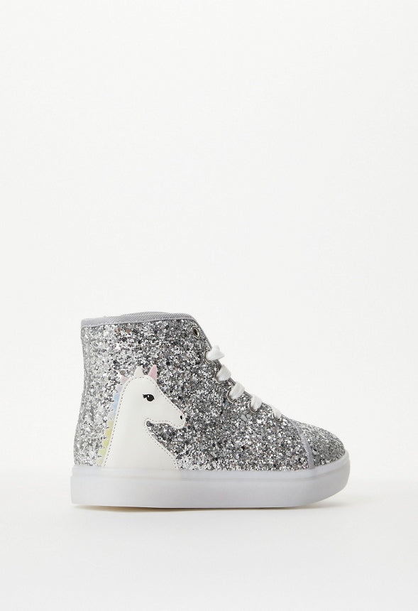3D Unicorn High Top Light Up Sneaker Silver