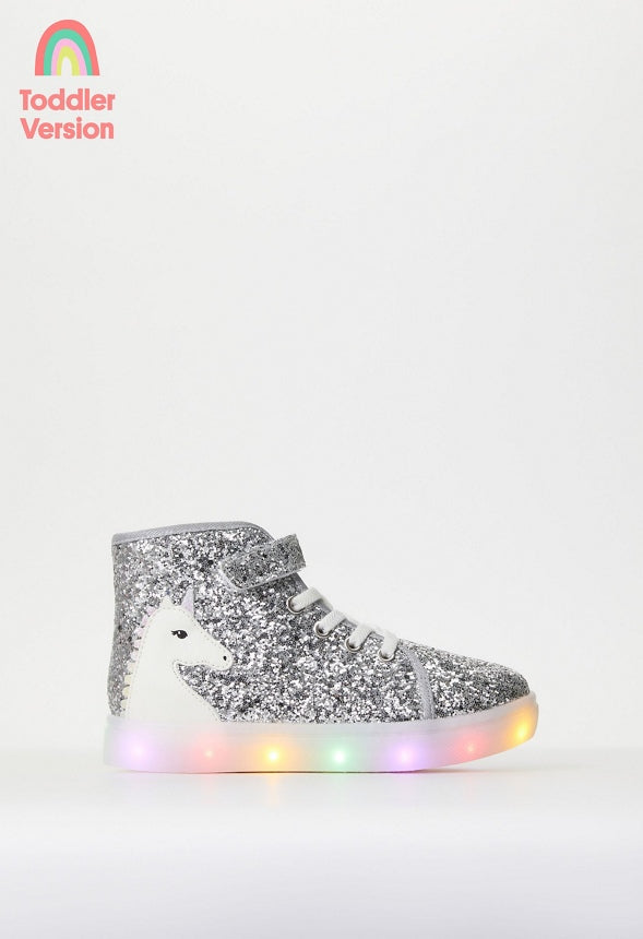 3D Unicorn High Top Light Up Sneaker Silver