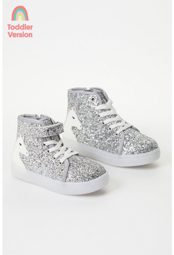 3D Unicorn High Top Light Up Sneaker Silver