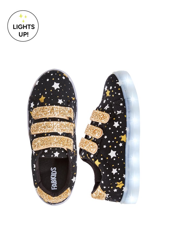 Starry Multi Strap Glitter Light Up Sneaker Black
