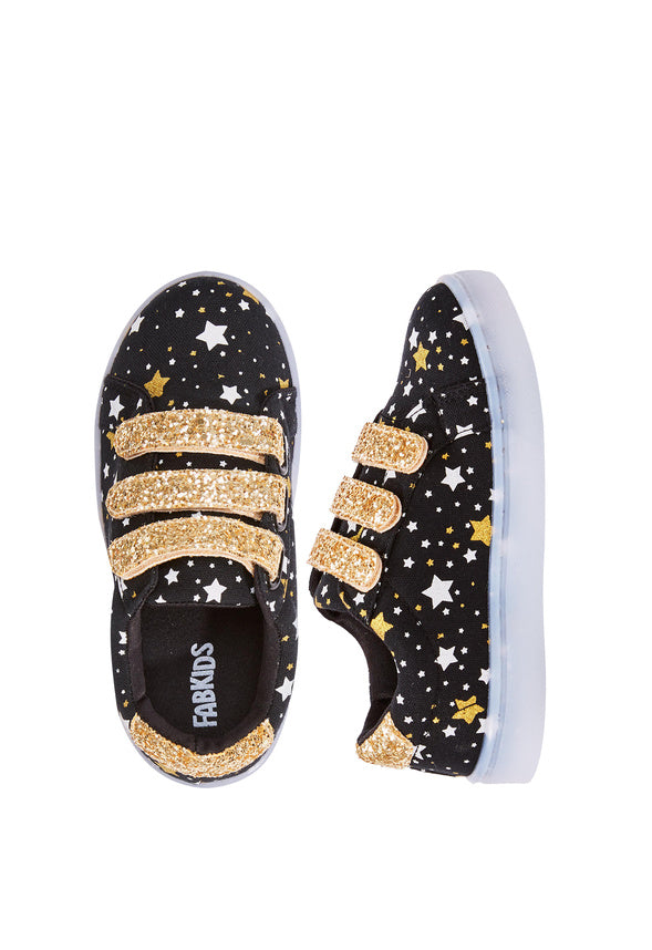 Starry Multi Strap Glitter Light Up Sneaker Black
