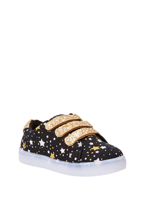 Starry Multi Strap Glitter Light Up Sneaker Black