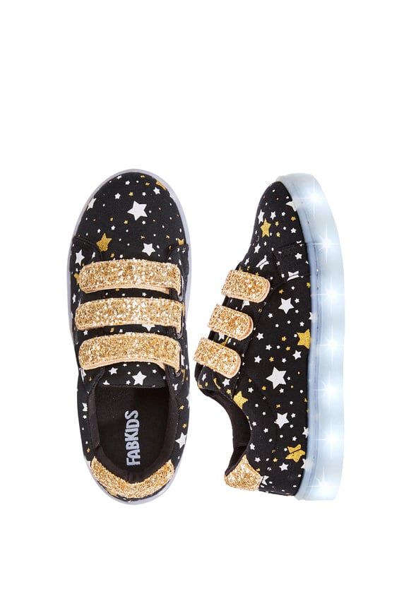 Starry Multi Strap Glitter Light Up Sneaker Black