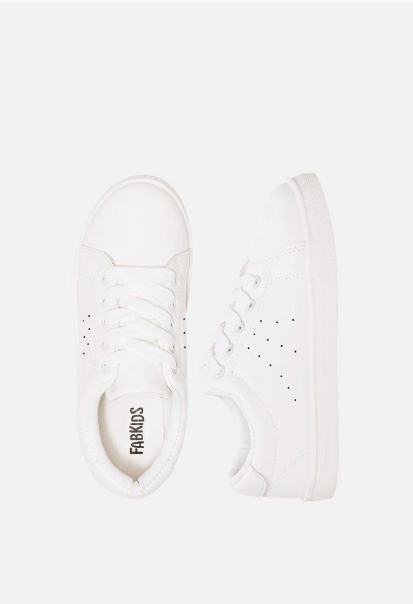 Faux Leather Lace Up Sneaker White