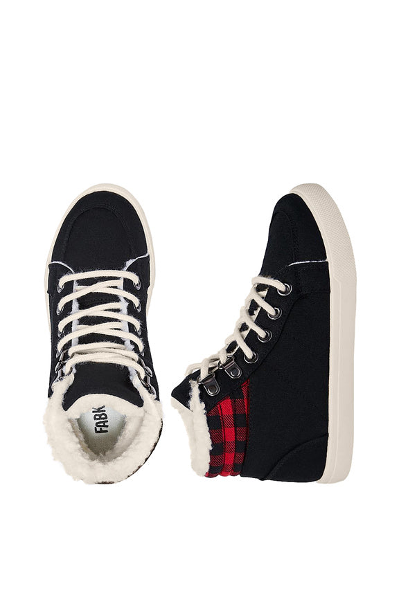 Sherpa Lined Plaid High Top Sneaker Black