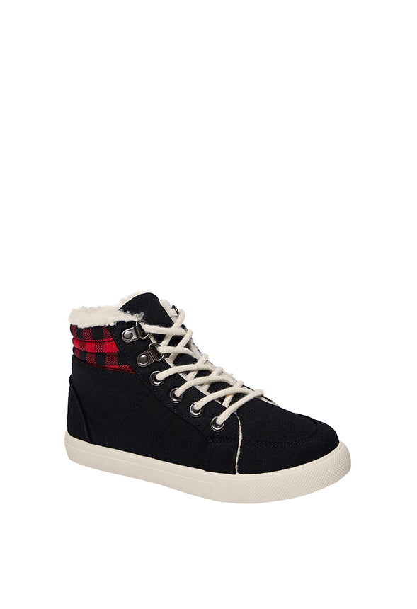 Sherpa Lined Plaid High Top Sneaker Black