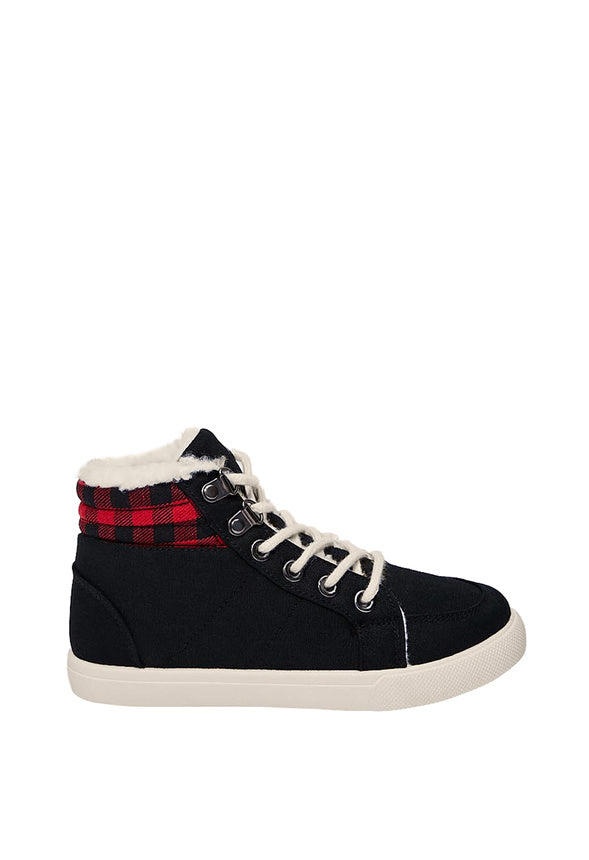Sherpa Lined Plaid High Top Sneaker Black