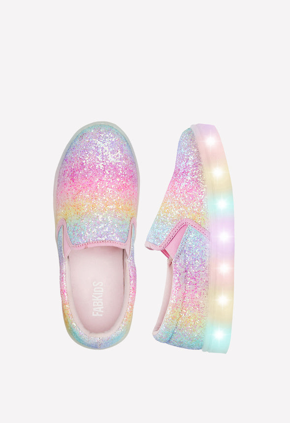 Rainbow Glitter Light Up Slip On Multi