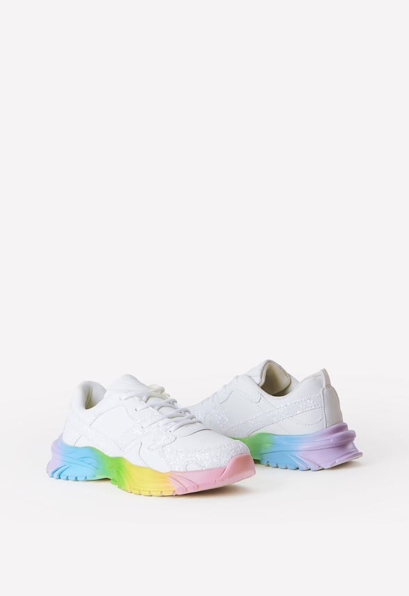Rainbow Sole Athletic Sneaker White Glitter