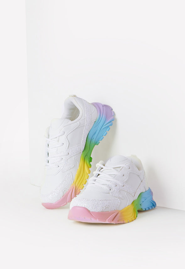 Rainbow Sole Athletic Sneaker White Glitter