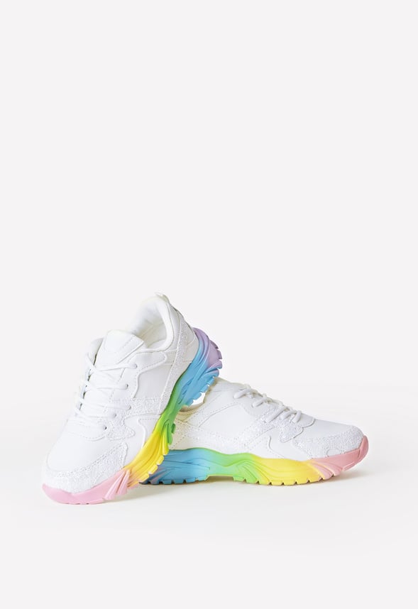 Rainbow Sole Athletic Sneaker White Glitter