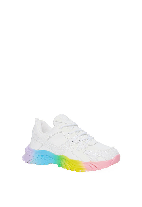 Rainbow Sole Athletic Sneaker White Glitter