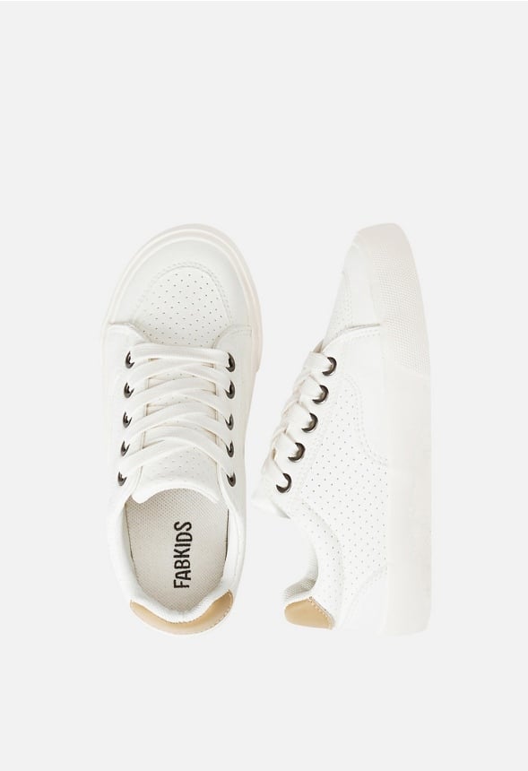 Faux Leather Lace Up Court Sneaker White
