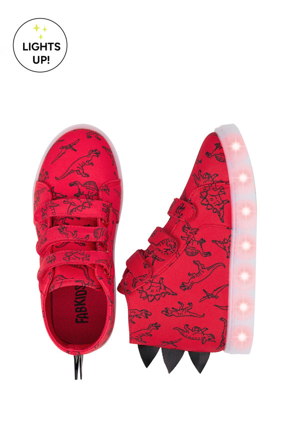 3D Dino Light Up High Top Sneaker Red