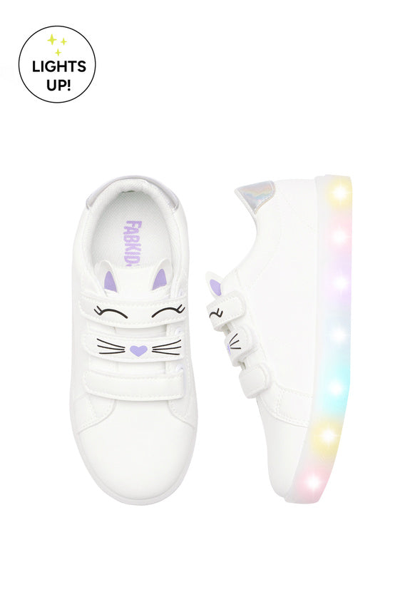 Faux Leather Light Up Cat Sneaker White
