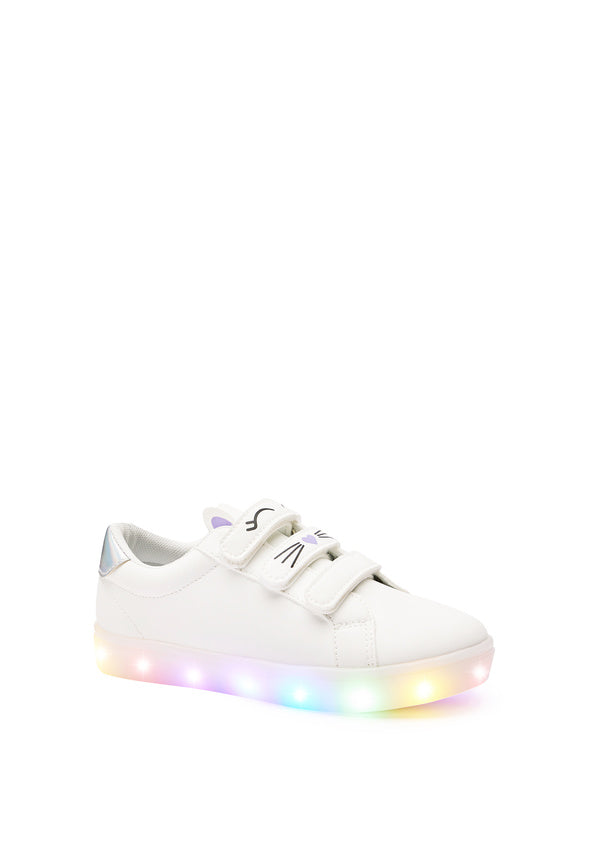 Faux Leather Light Up Cat Sneaker White