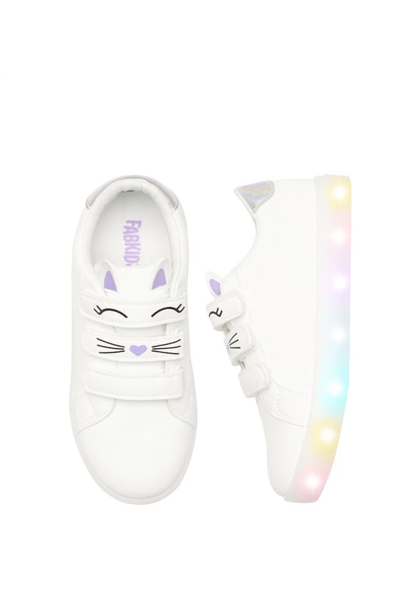 Faux Leather Light Up Cat Sneaker White