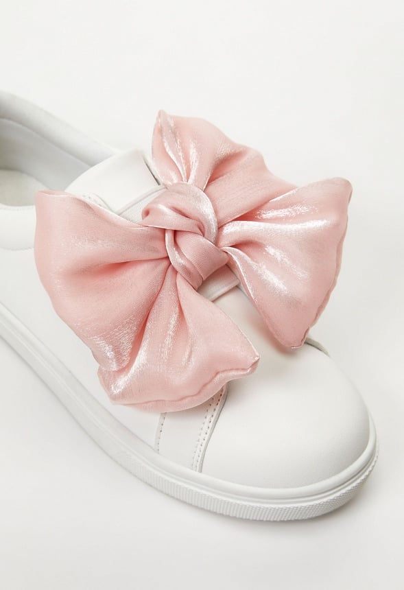 Chiffon Bow Slip On Sneaker White