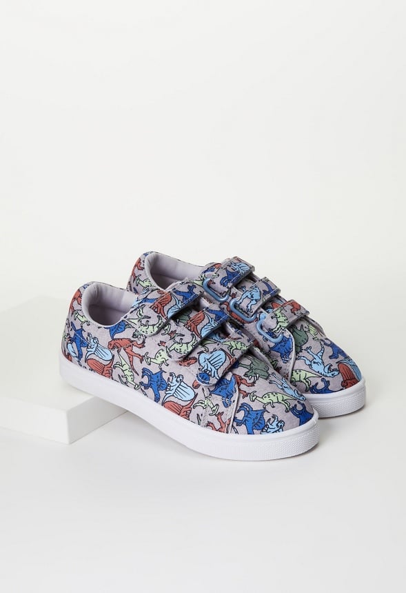 Dino Print Multi-Strap Sneaker Grey