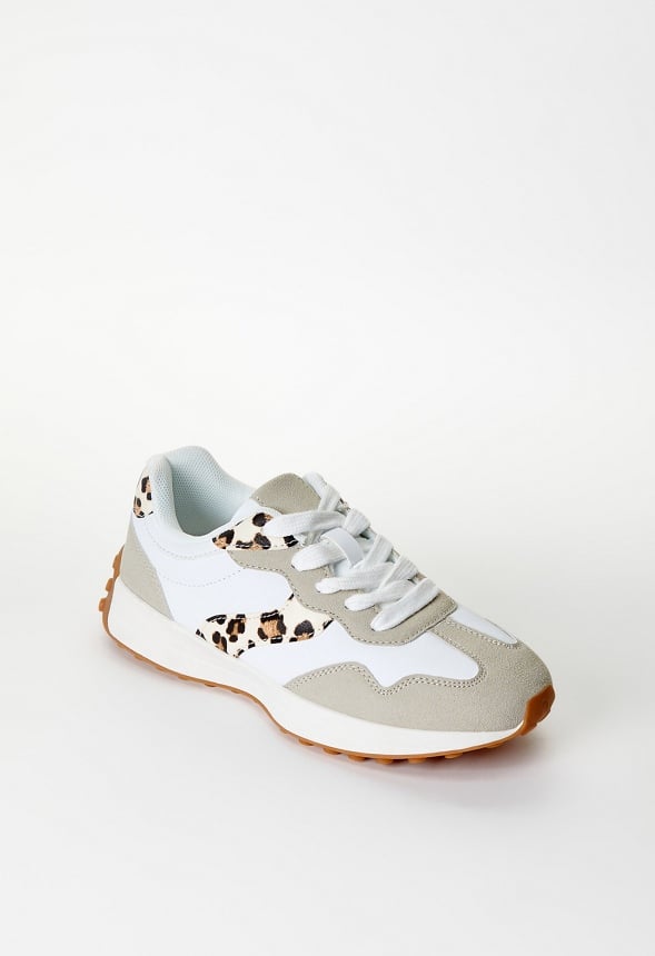 Colorblock Retro Trainer White/ Leopard