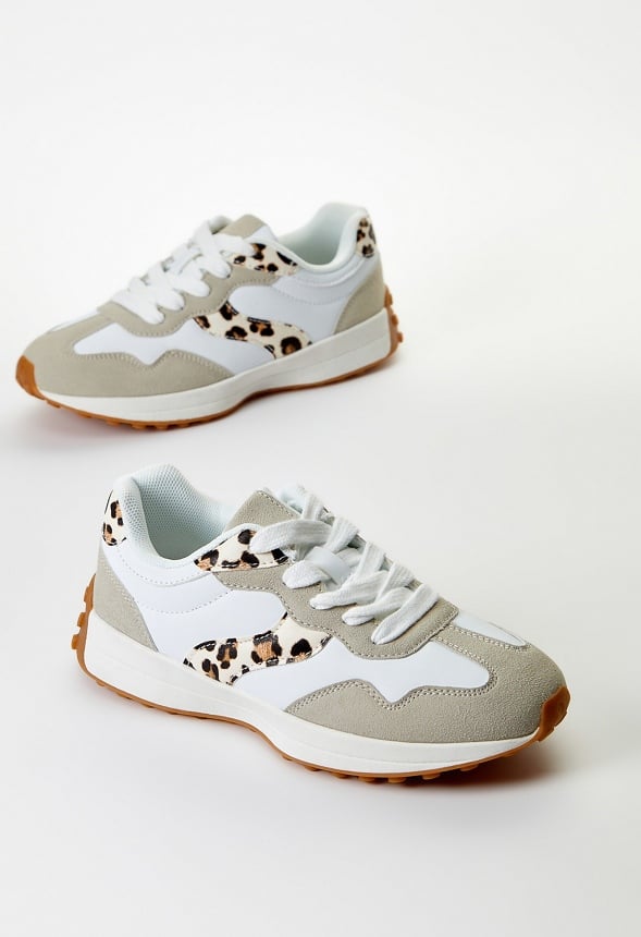 Colorblock Retro Trainer White/ Leopard