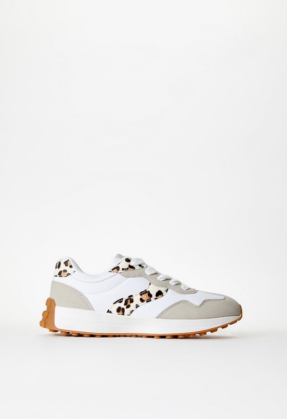 Colorblock Retro Trainer White/ Leopard