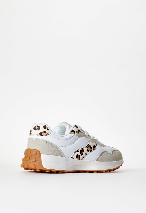 Colorblock Retro Trainer White/ Leopard