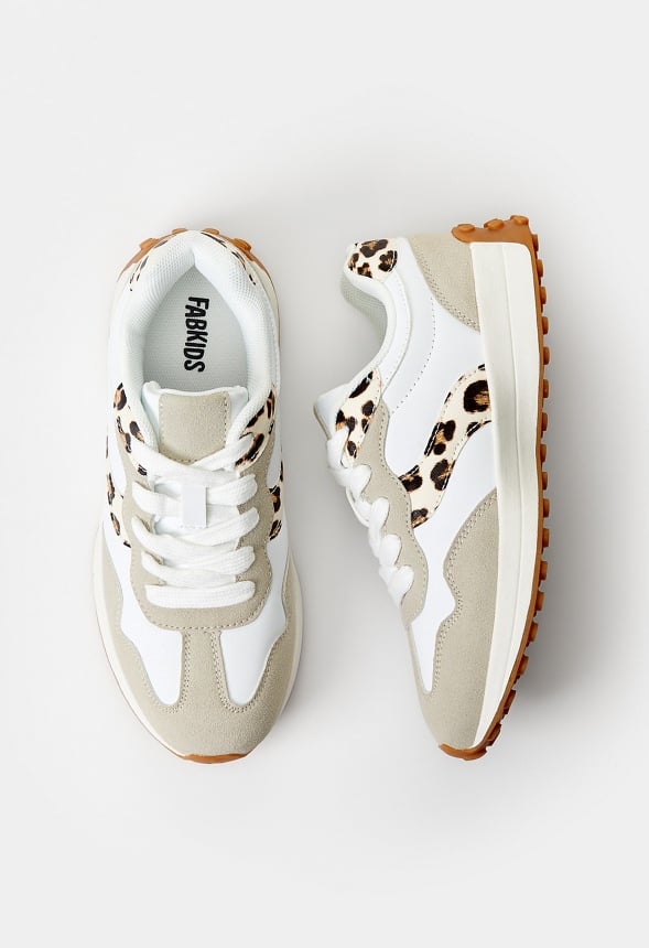 Colorblock Retro Trainer White/ Leopard