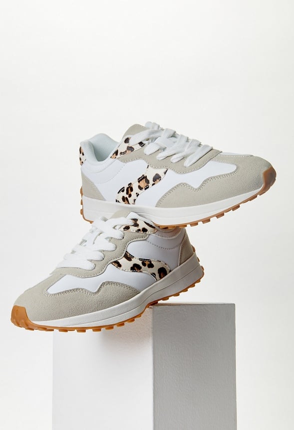 Colorblock Retro Trainer White/ Leopard