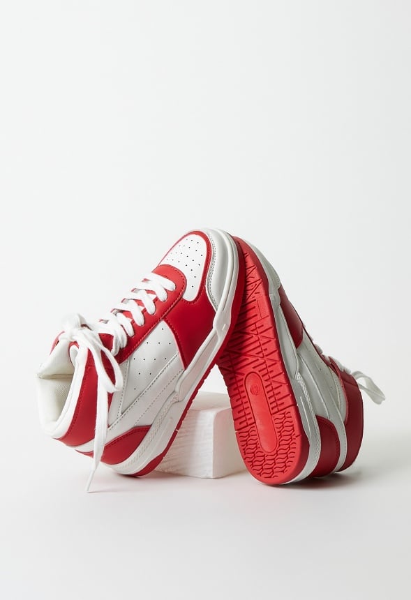 Pieced Court High Top Sneaker Red