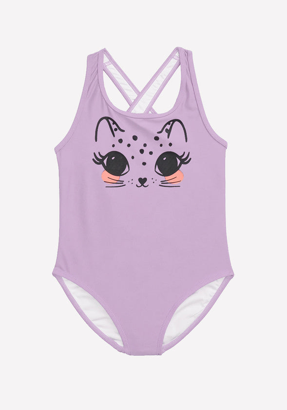 Cat Cross Back One Piece Swimsuit Purple