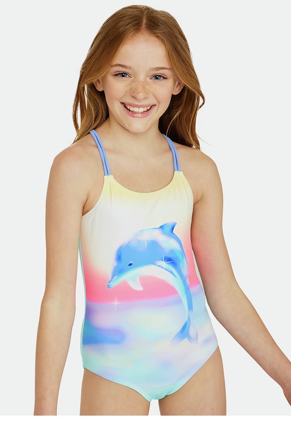 Dolphin One-Piece Swimsuit Blue